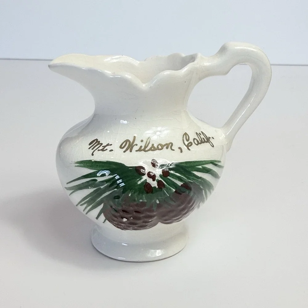Vintage California Souvenir Mini Pitcher Pinecone Cabin Cottagecore Decor